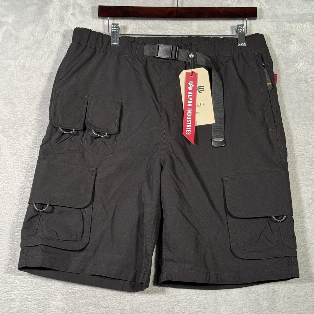 Alpha Industries Shorts Mens Medium Black Belted Cargo Regular Fit‎ Low Waist